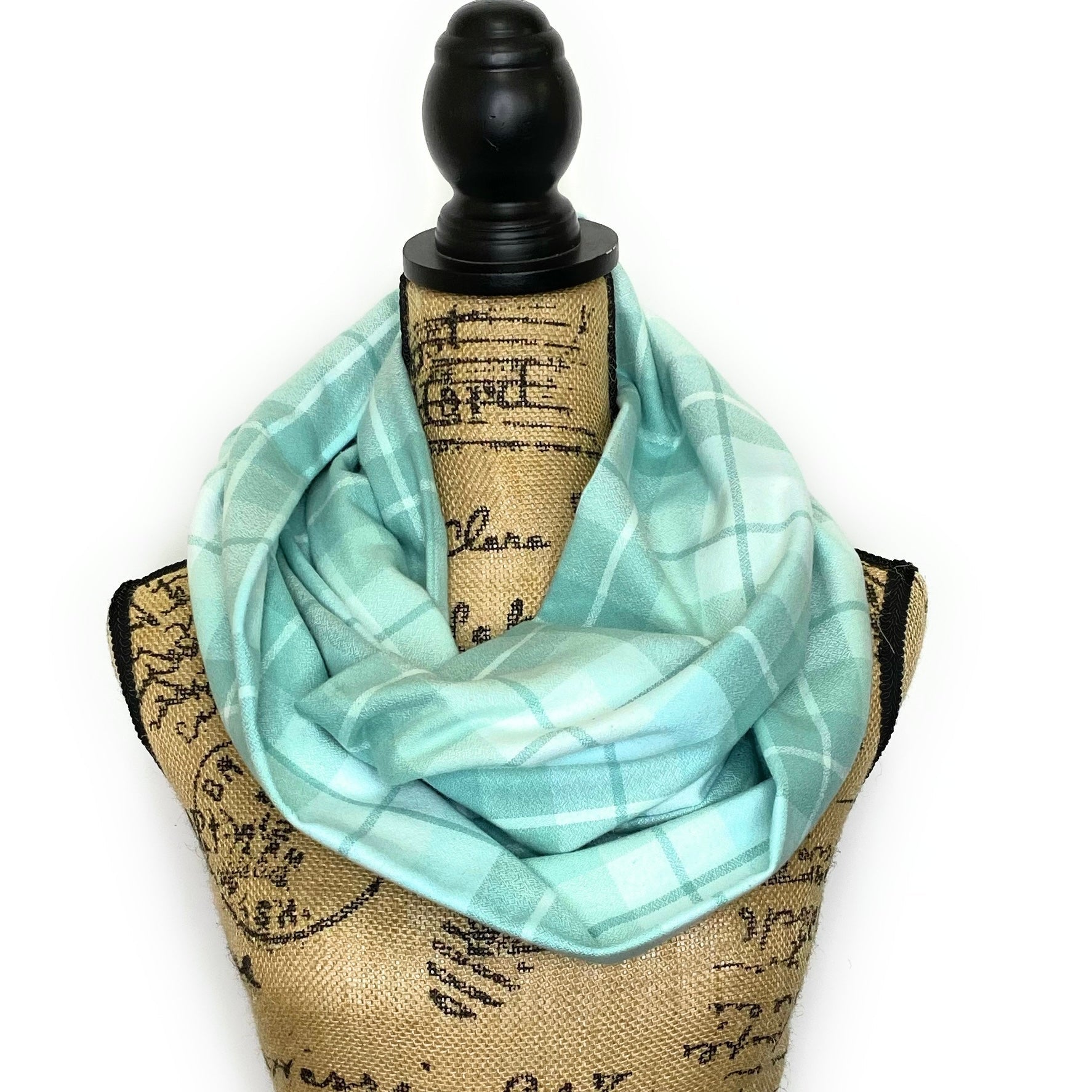 100% Organic Cotton Light Aqua and Minty Green Plaid Infinity and Blanket Scarves - Tampa Home & Garden Store