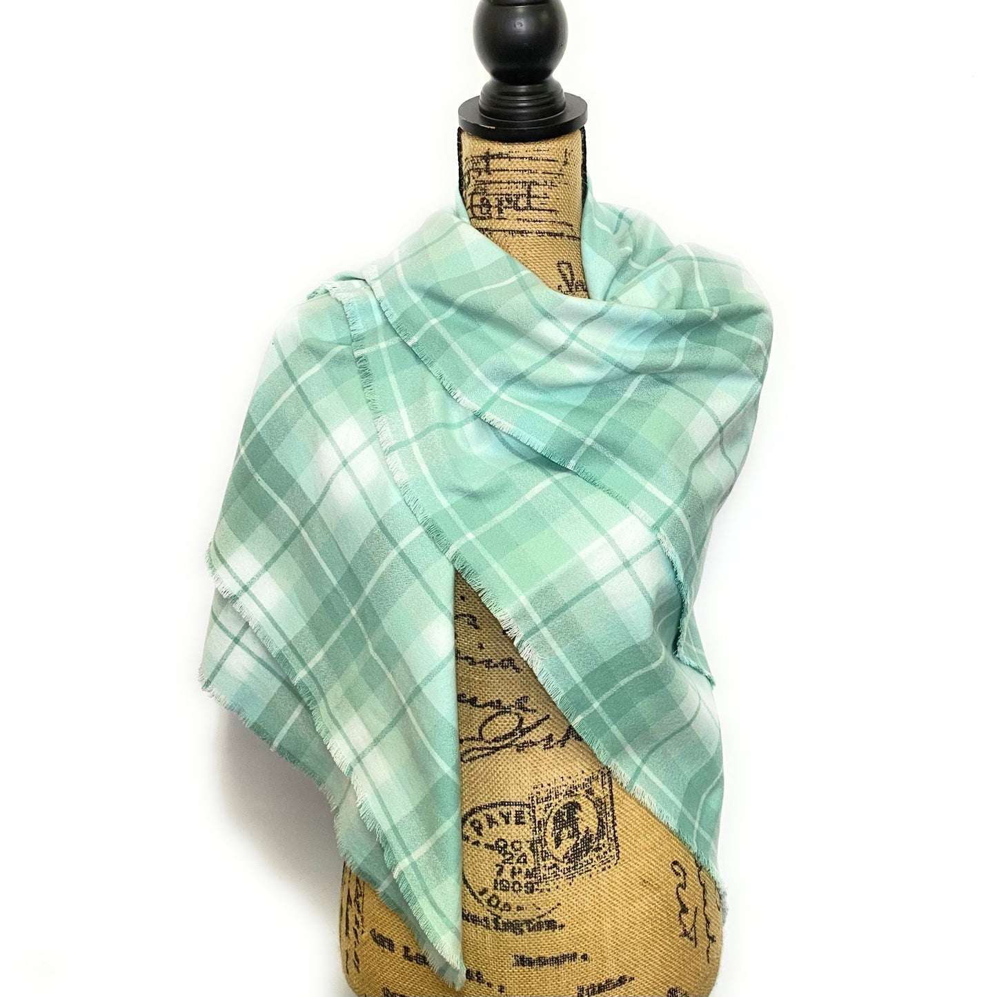 100% Organic Cotton Light Aqua and Minty Green Plaid Infinity and Blanket Scarves - Tampa Home & Garden Store