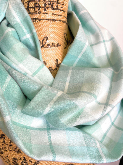 100% Organic Cotton Light Aqua and Minty Green Plaid Infinity and Blanket Scarves - Tampa Home & Garden Store