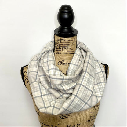 100% Organic Cotton Neutral Shades of Cream, Taupe, and Gray Plaid Infinity and Blanket Scarves - Tampa Home & Garden Store