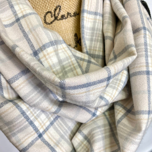 100% Organic Cotton Neutral Shades of Cream, Taupe, and Gray Plaid Infinity and Blanket Scarves - Tampa Home & Garden Store