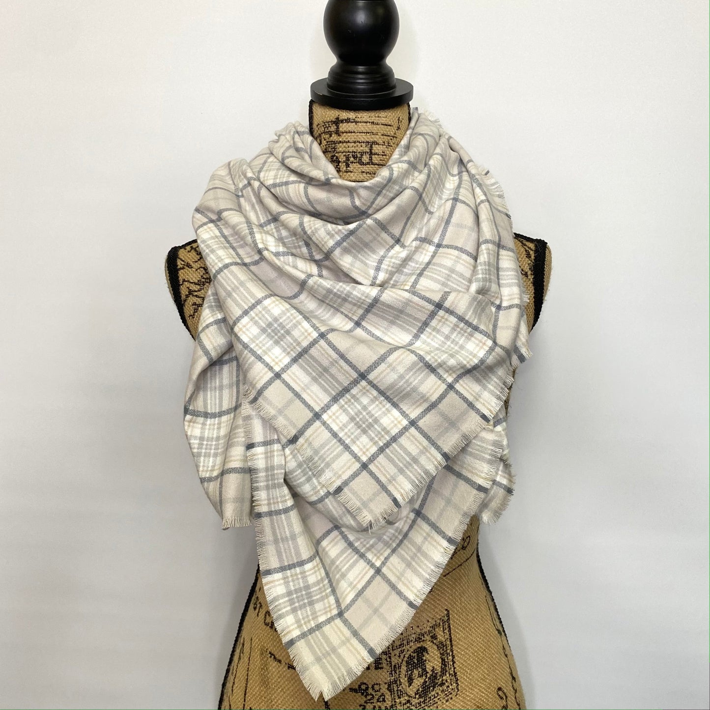 100% Organic Cotton Neutral Shades of Cream, Taupe, and Gray Plaid Infinity and Blanket Scarves - Tampa Home & Garden Store
