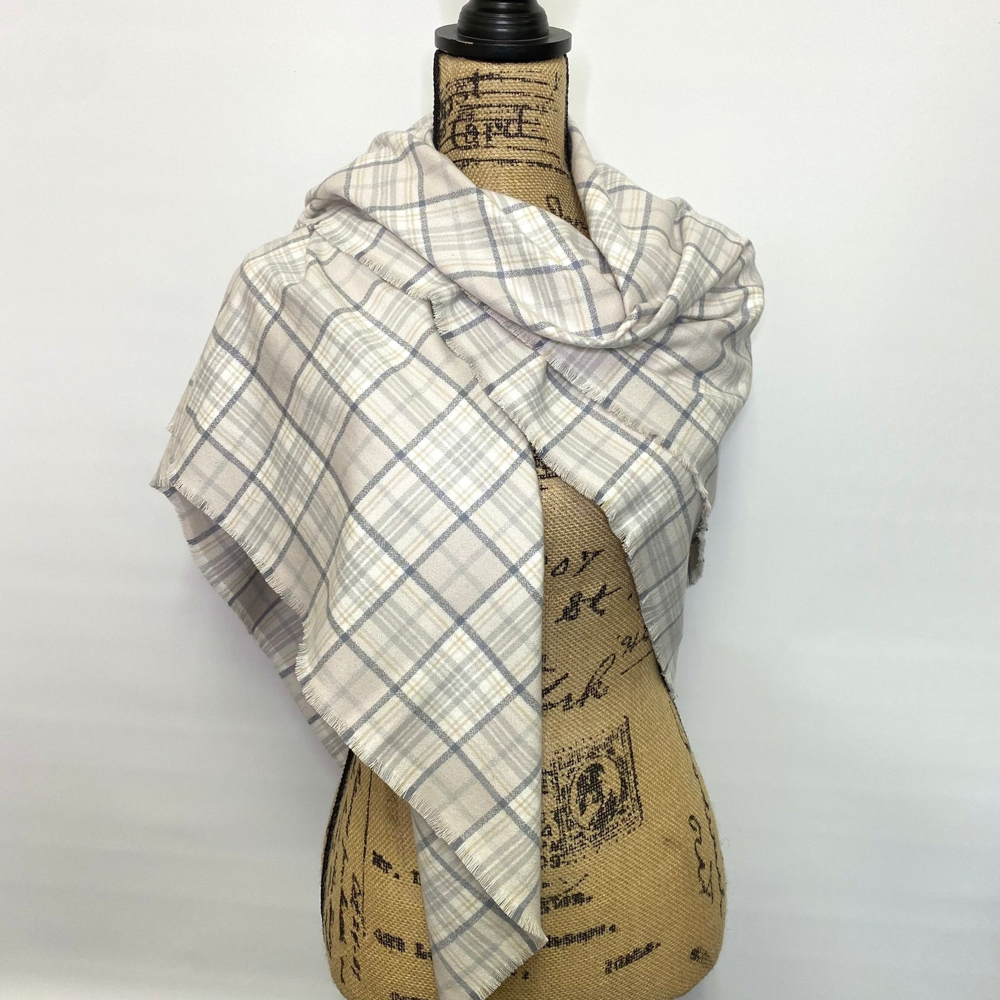 100% Organic Cotton Neutral Shades of Cream, Taupe, and Gray Plaid Infinity and Blanket Scarves - Tampa Home & Garden Store