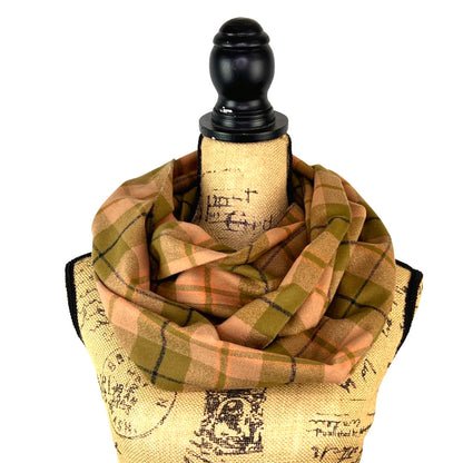 100% Organic Cotton Olive Green and Blush with Salmon and Deep Amethyst Accent Plaid Infinity and Blanket Scarves - Tampa Home & Garden Store