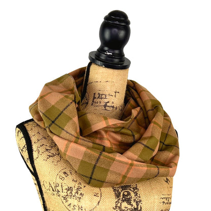 100% Organic Cotton Olive Green and Blush with Salmon and Deep Amethyst Accent Plaid Infinity and Blanket Scarves - Tampa Home & Garden Store
