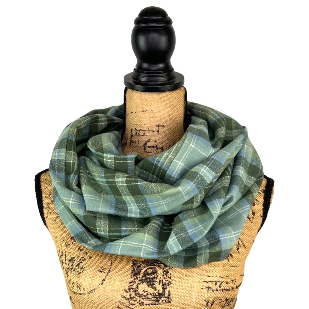 100% Organic Cotton Periwinkle Blue, Dusty Sage, and Olive Green with White Accent Plaid Infinity and Blanket Scarves - Tampa Home & Garden Store