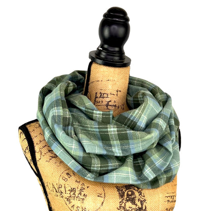 100% Organic Cotton Periwinkle Blue, Dusty Sage, and Olive Green with White Accent Plaid Infinity and Blanket Scarves - Tampa Home & Garden Store