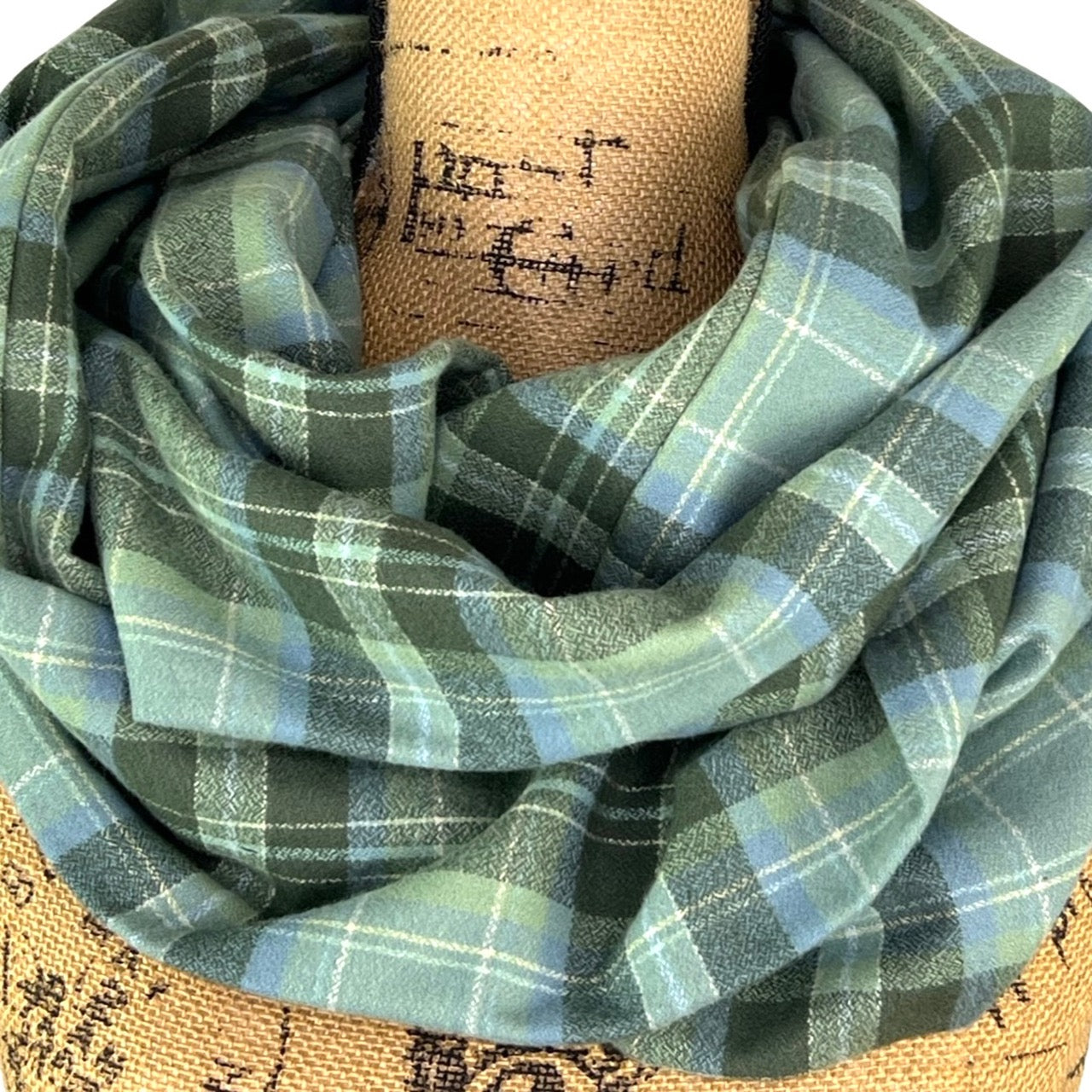 100% Organic Cotton Periwinkle Blue, Dusty Sage, and Olive Green with White Accent Plaid Infinity and Blanket Scarves - Tampa Home & Garden Store