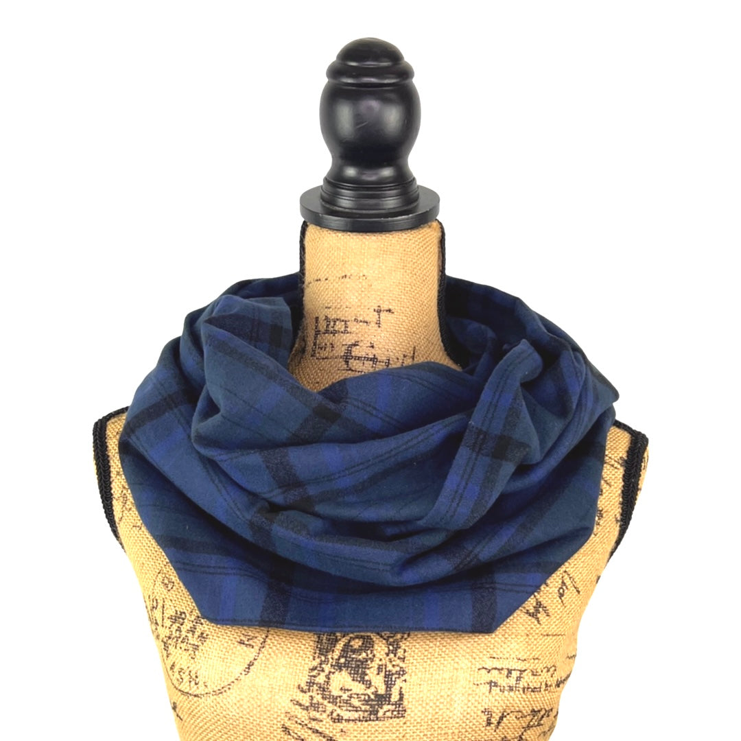 100% Organic Cotton Shades of Deep Navy Blue and Black Plaid Infinity and Blanket Scarves - Tampa Home & Garden Store