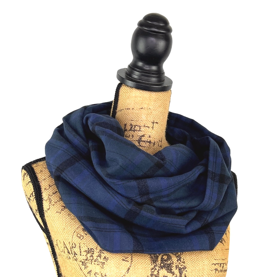 100% Organic Cotton Shades of Deep Navy Blue and Black Plaid Infinity and Blanket Scarves - Tampa Home & Garden Store