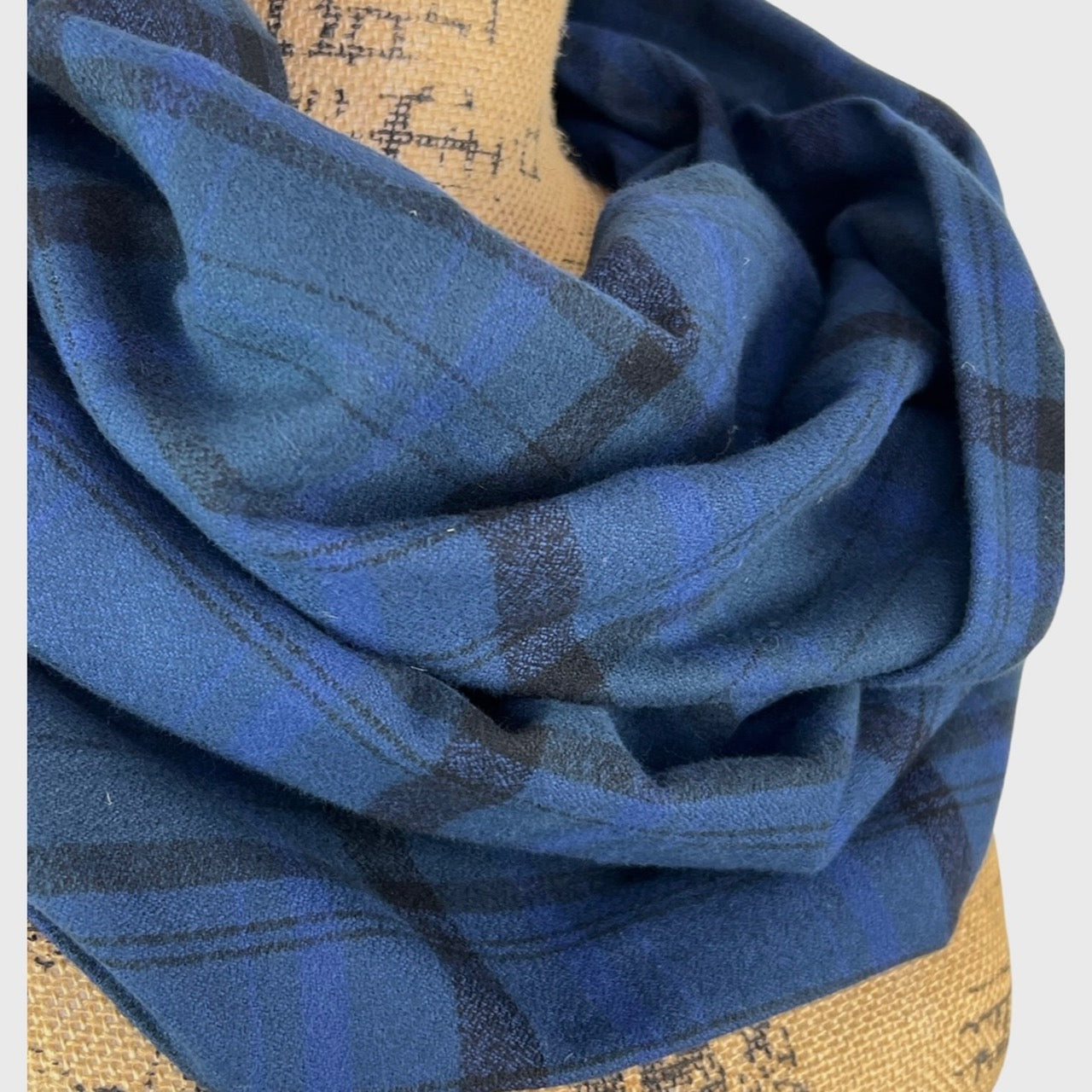100% Organic Cotton Shades of Deep Navy Blue and Black Plaid Infinity and Blanket Scarves - Tampa Home & Garden Store