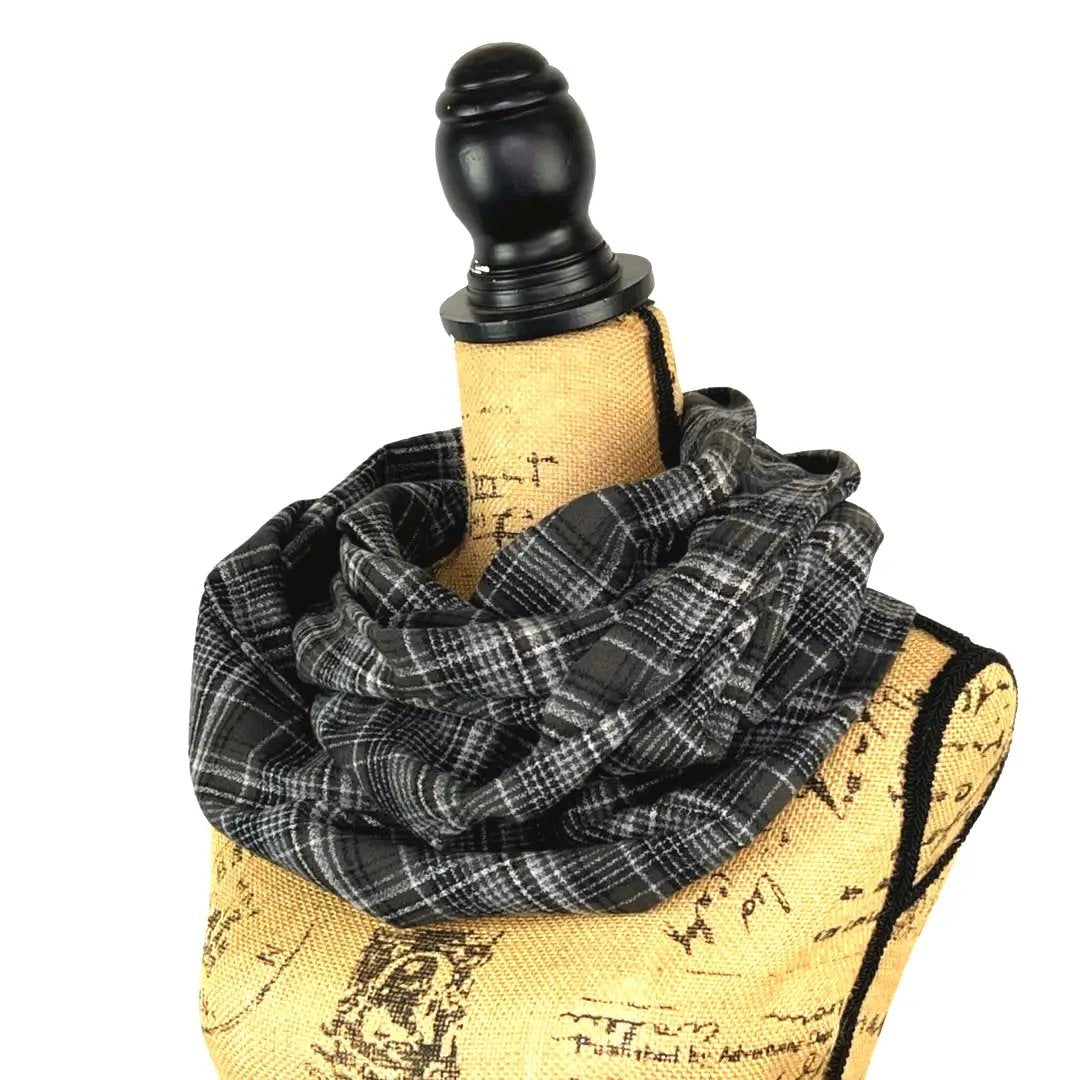 100% Organic Cotton Warm Dark Grey, Black and White Plaid Infinity and Blanket Scarves - Tampa Home & Garden Store