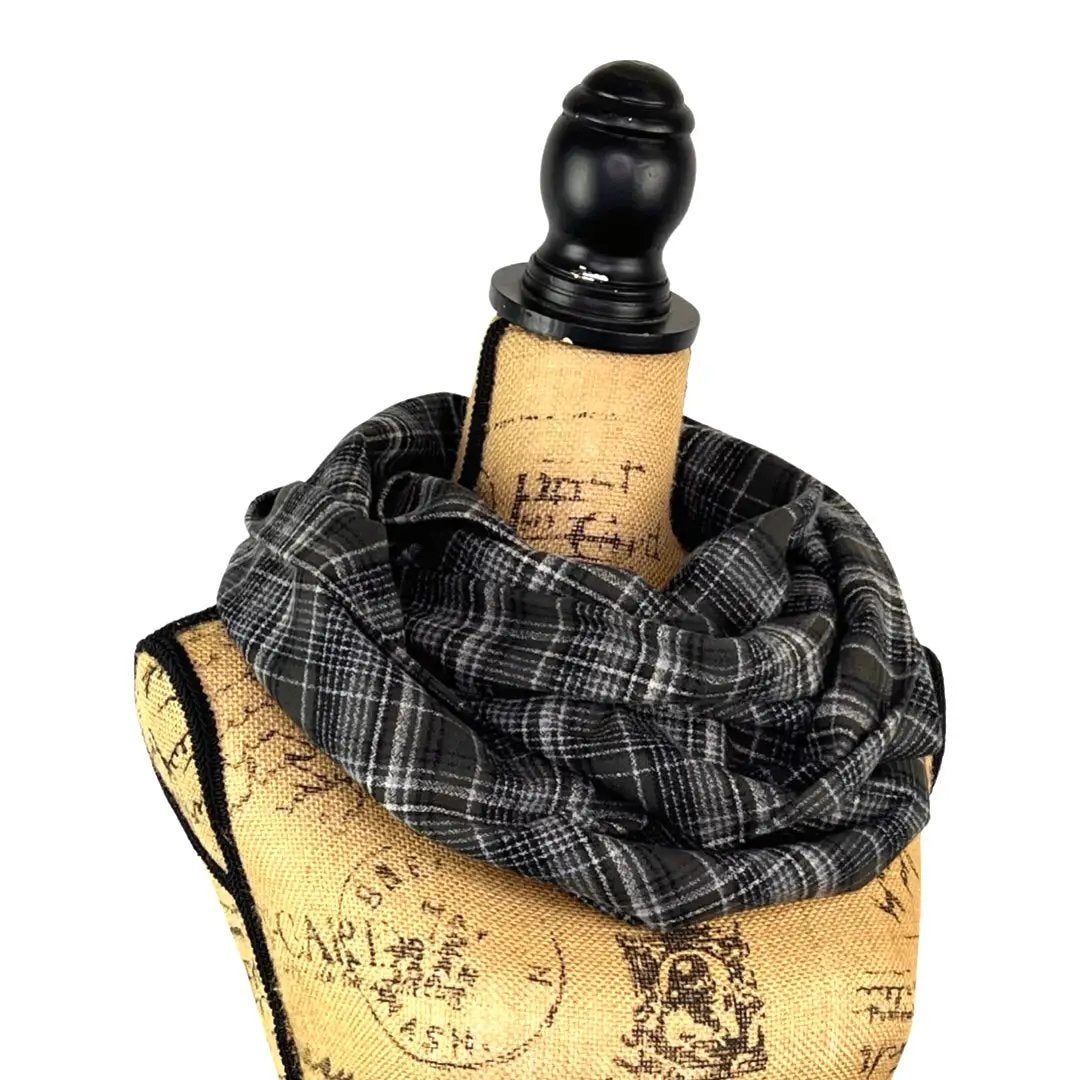 100% Organic Cotton Warm Dark Grey, Black and White Plaid Infinity and Blanket Scarves - Tampa Home & Garden Store
