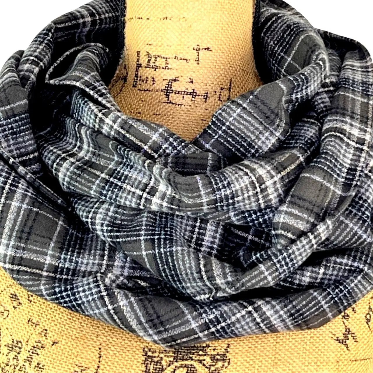 100% Organic Cotton Warm Dark Grey, Black and White Plaid Infinity and Blanket Scarves - Tampa Home & Garden Store
