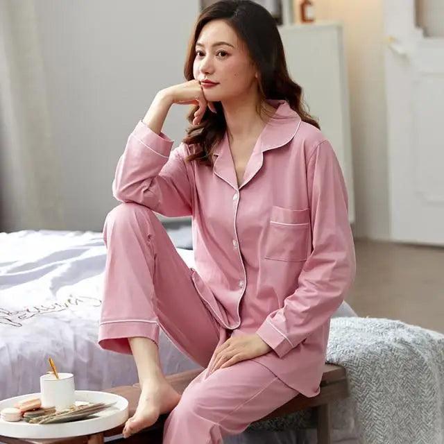 Stevvex pink cotton pajama set for women with button-down top and sleeves wide-leg pants on Tampa Home & Garden Store