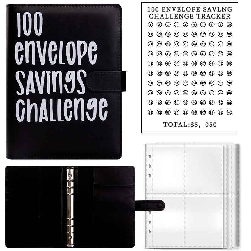 100 Envelope Saving Challenge binder black faux leather with strap by Shaketea on Tampa Home & Garden Store