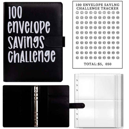 100 Envelope Saving Challenge binder black faux leather with strap by Shaketea on Tampa Home & Garden Store