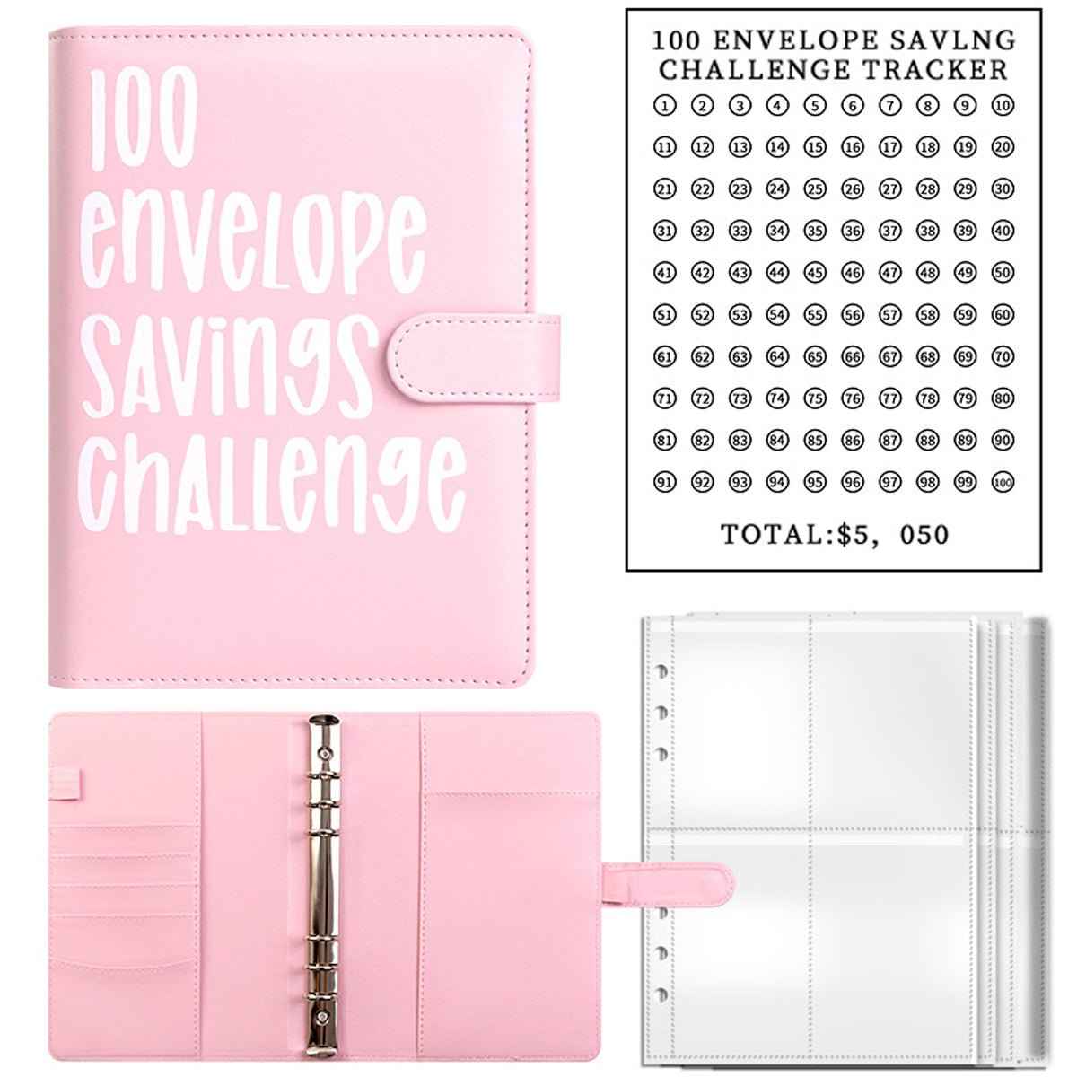 100 Envelope Saving Challenge binder pink by Shaketea with tracker sheet and insert pages on Tampa Home & Garden Store
