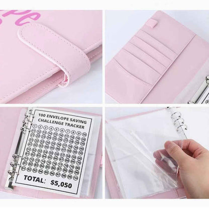 Pink 100 Envelope Saving Challenge Binder with strap and pockets on Tampa Home & Garden Store