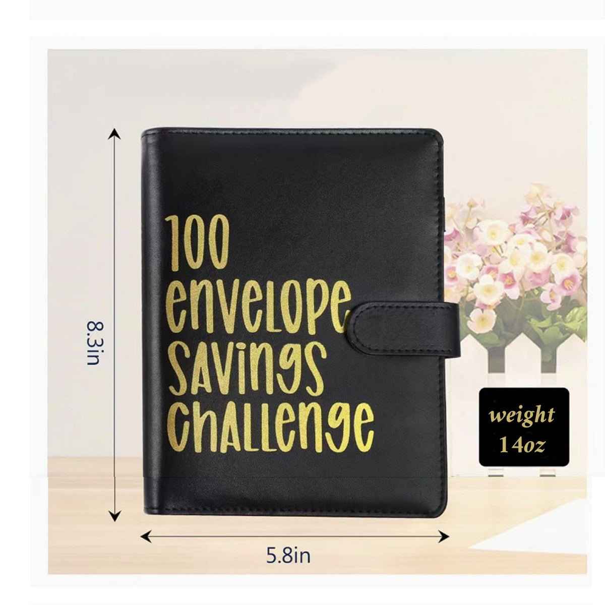 Shaketea 100 Envelope Savings Challenge binder in black faux leather with strap closure on Tampa Home & Garden Store