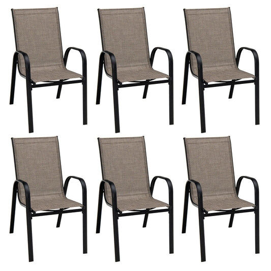 6 Pieces Patio Stackable Dining Chairs with Curved Armrests and Breathable Fabric - Tampa Home & Garden Store