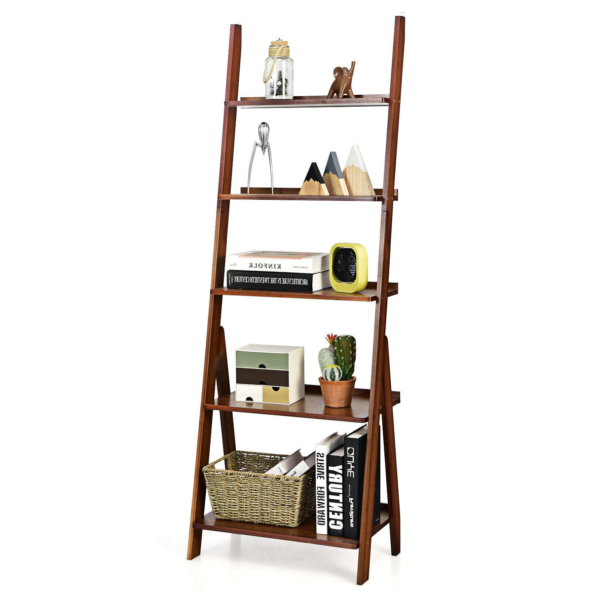 5-Tier Bamboo Ladder Shelf DirectDeals dark brown finish for home use on Tampa Home & Garden Store