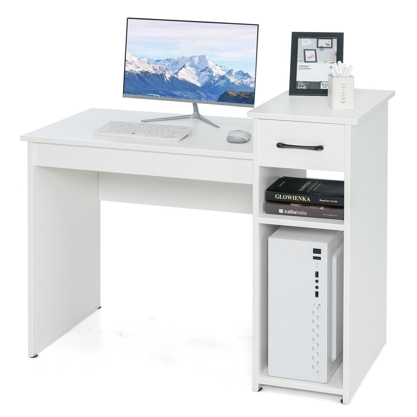 Escritorio para computadora portátil con cajón y estante - Blanco