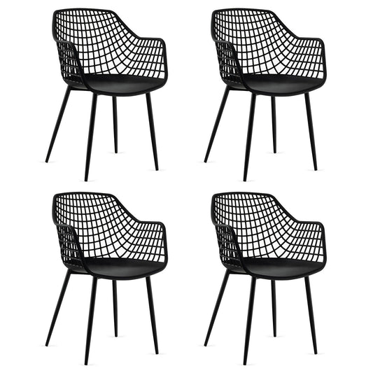Juego de 4 sillas de comedor modernas de alta resistencia con respaldo calado y aireado - Negro