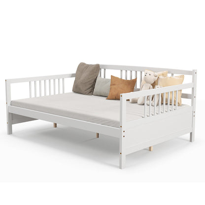 Base de cama nido de tamaño completo de madera con barandillas - Blanca