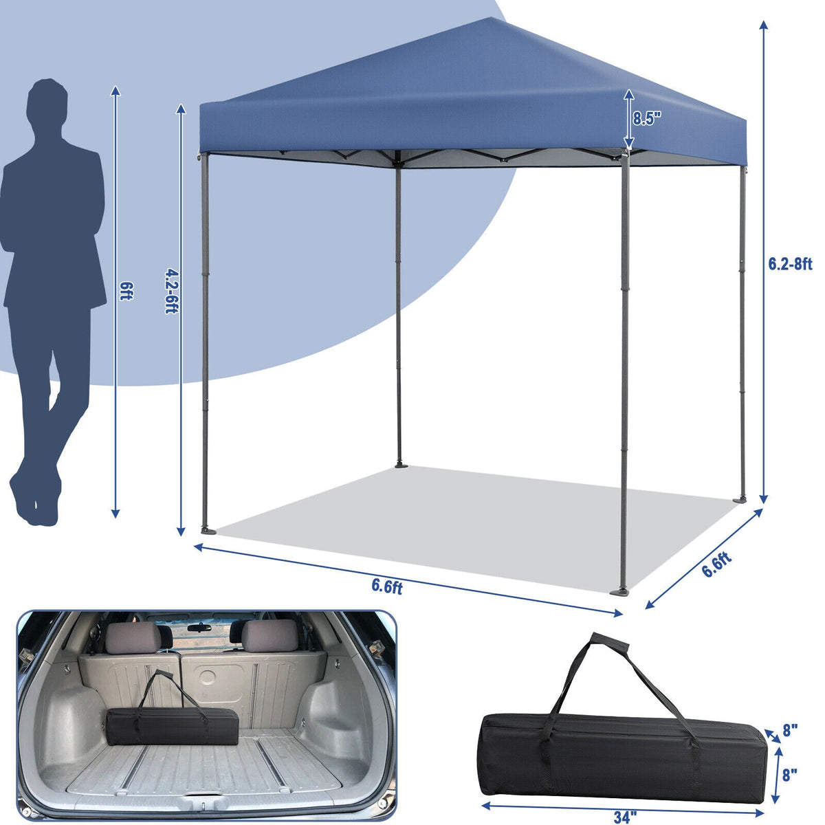 GemGear canopy tent 6.6x6.6 ft outdoor pop-up, UPF 50+ sun protection, blue canopy on Tampa Home & Garden Store