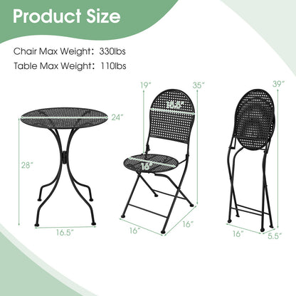 Juego de bistro para patio de 3 piezas, muebles de conversación para exteriores, mesa y silla plegable
