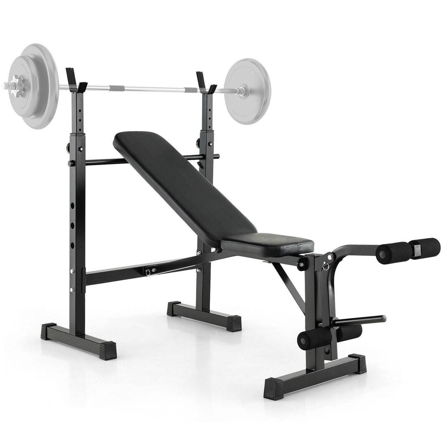 Adjustable weight bench and barbell rack by DirectDeals with loaded plates on Tampa Home & Garden Store