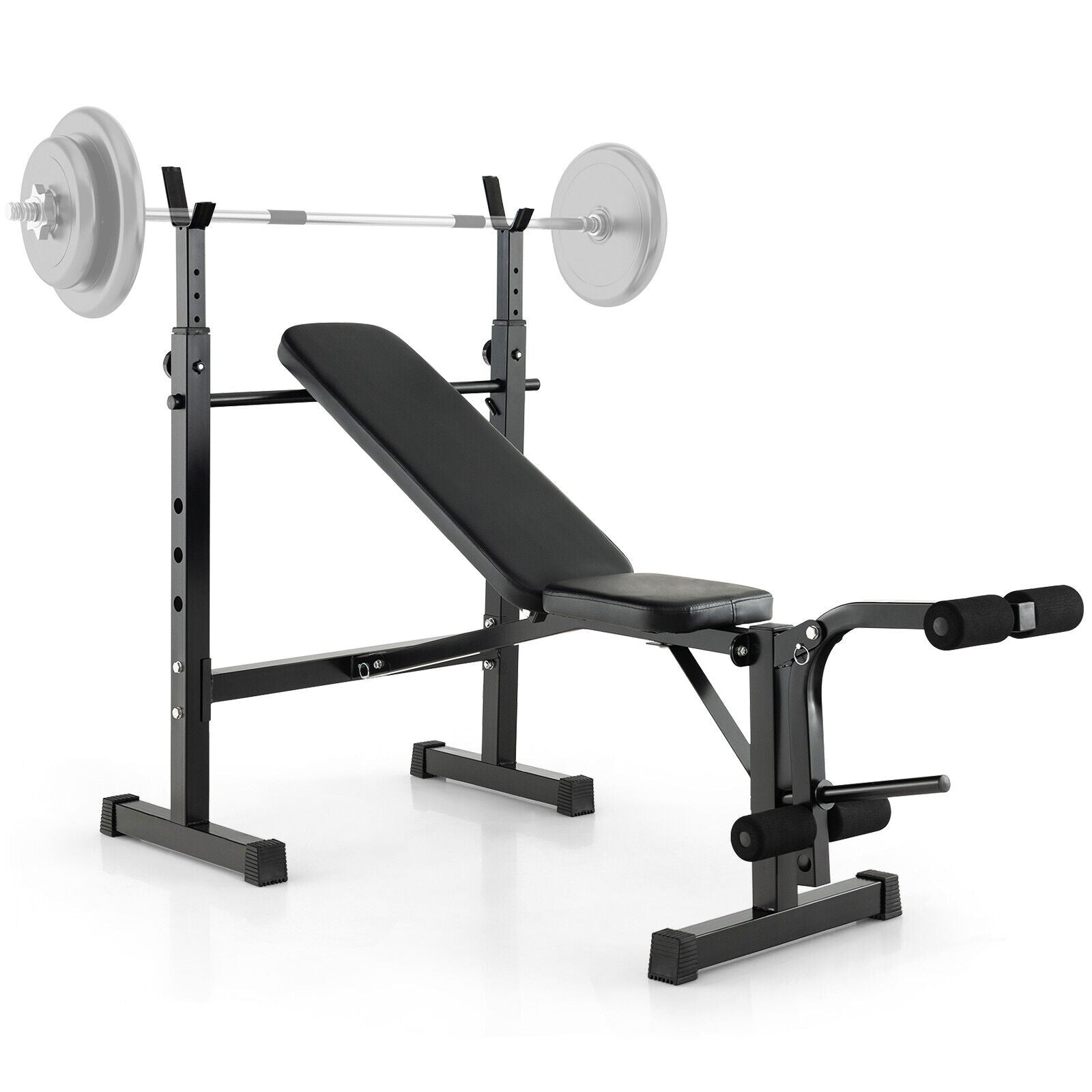 Adjustable weight bench and barbell rack by DirectDeals with loaded plates on Tampa Home & Garden Store