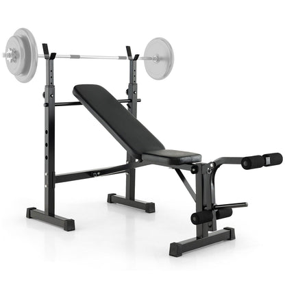 Adjustable weight bench and barbell rack by DirectDeals with loaded plates on Tampa Home & Garden Store