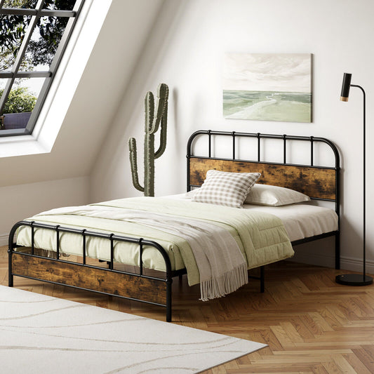 Queen Size Industrial Metal Platform Bed Frame Headboard Mattress Foundation - Tampa Home & Garden Store