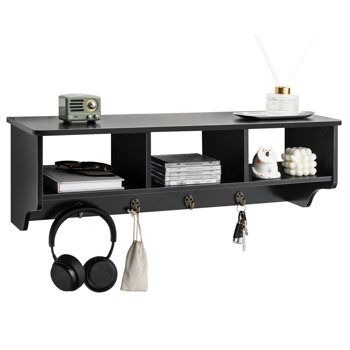 Wall Mount Cubby Organizer Hooks Entryway Storage Shelf