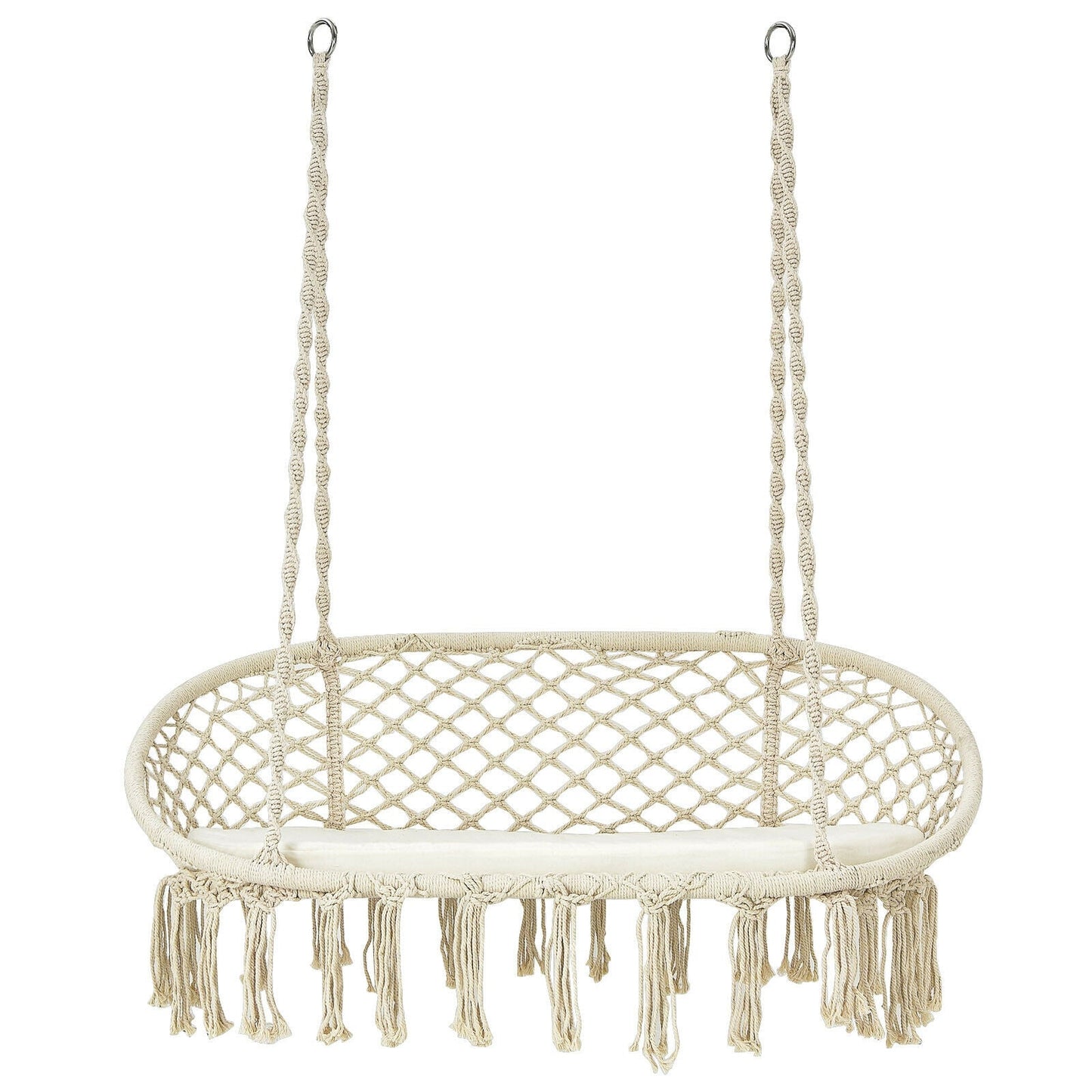 Silla de hamaca colgante de macramé para 2 personas con cojín - Beige