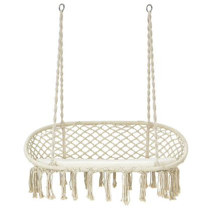 Silla de hamaca colgante de macramé para 2 personas con cojín - Beige