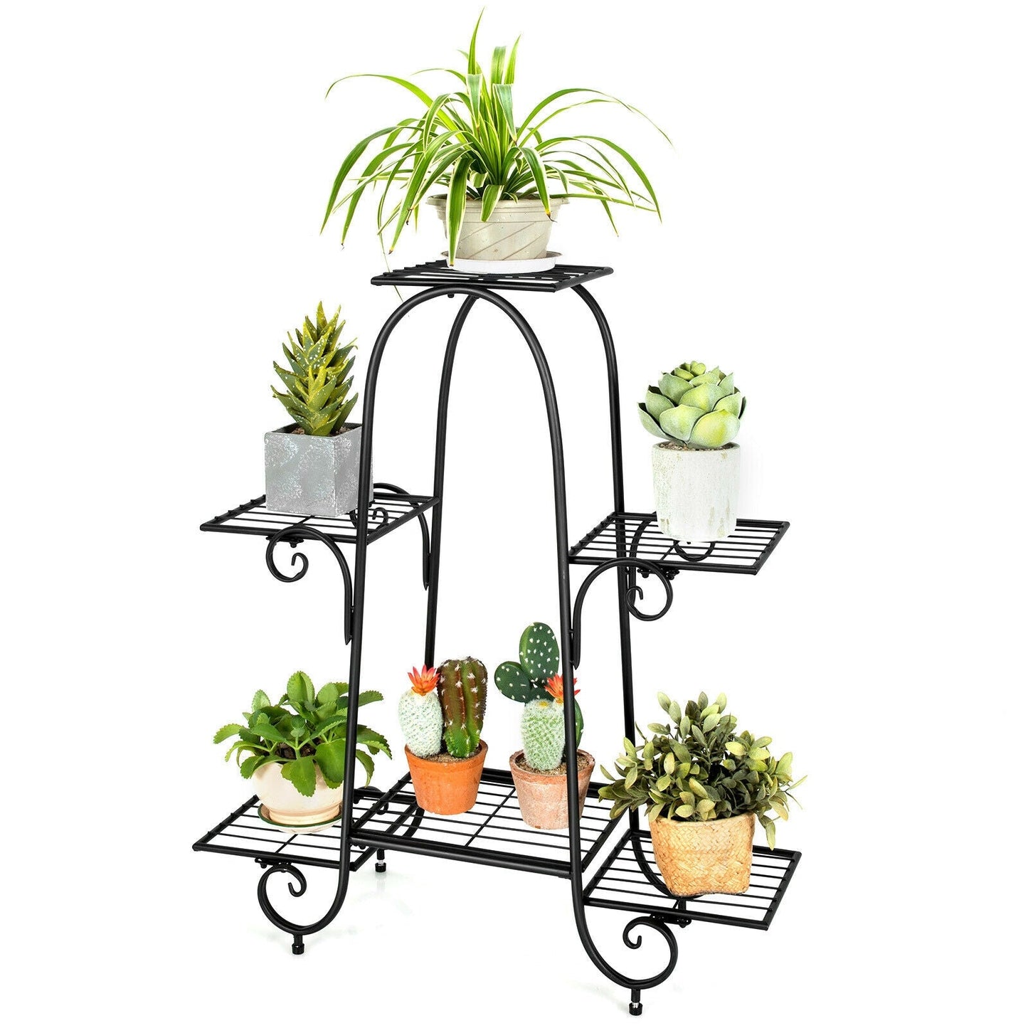 Estante de plantas de 6 niveles con almohadillas ajustables para los pies - Negro