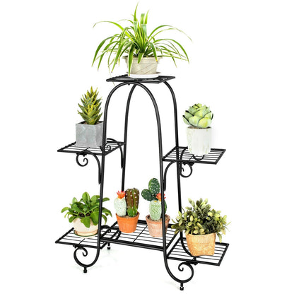 Estante de plantas de 6 niveles con almohadillas ajustables para los pies - Negro
