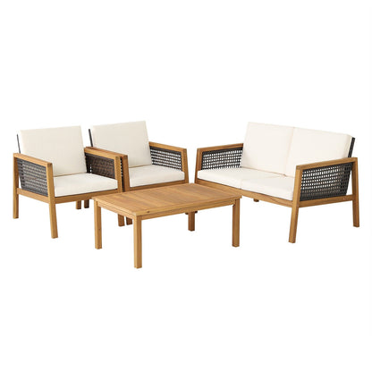 Juego de muebles de patio de ratán de 4 piezas con cojines extraíbles - Rojo
