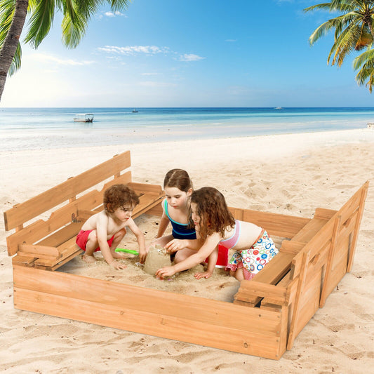 Kids Wooden Sandbox with 2 Foldable Bench Seats - Tampa Home & Garden Store
