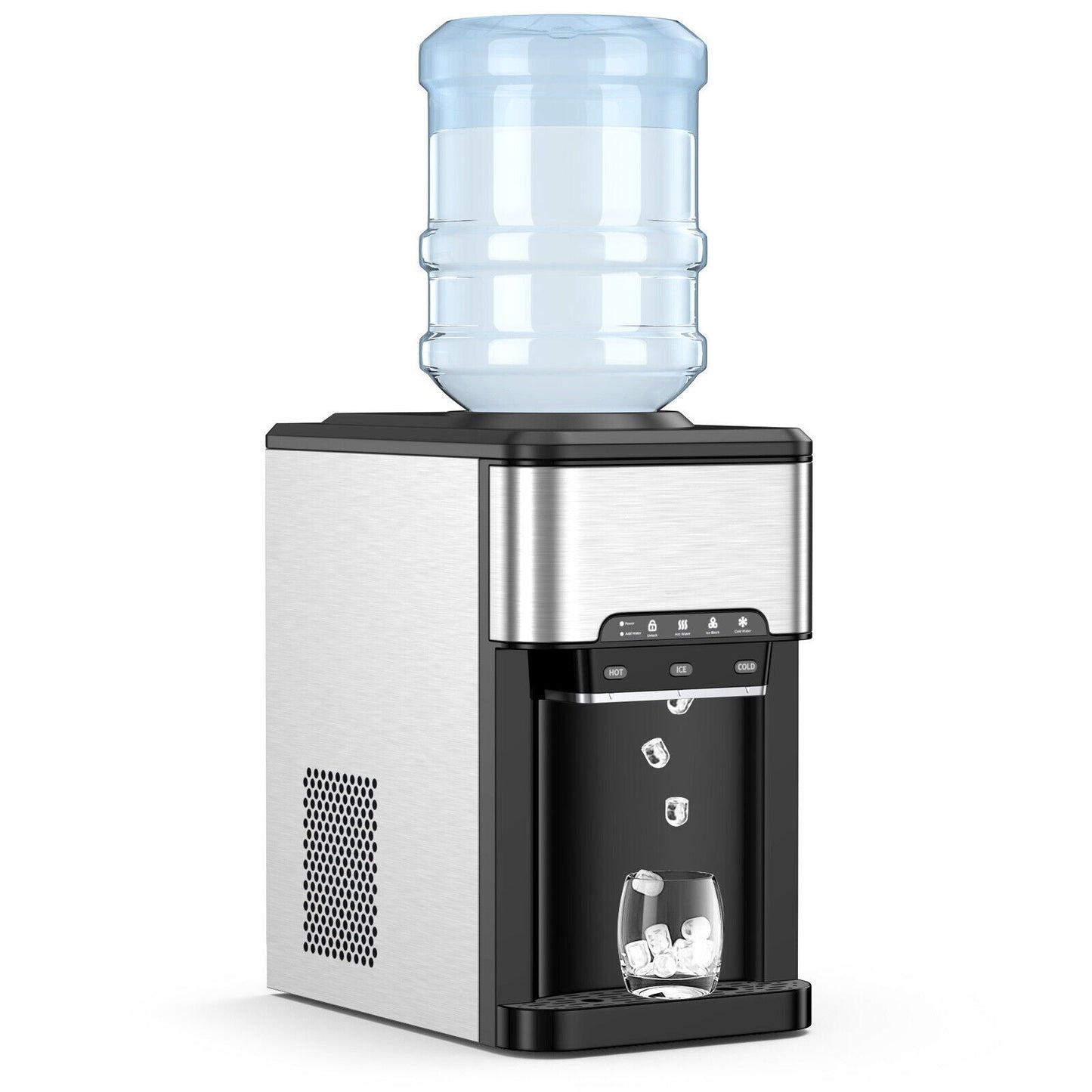 Dispensador de agua 3 en 1 con máquina de hielo incorporada y 3 ajustes de temperatura - Plateado