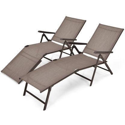 2 tumbonas plegables con reposapiés de 2 posiciones - Negro