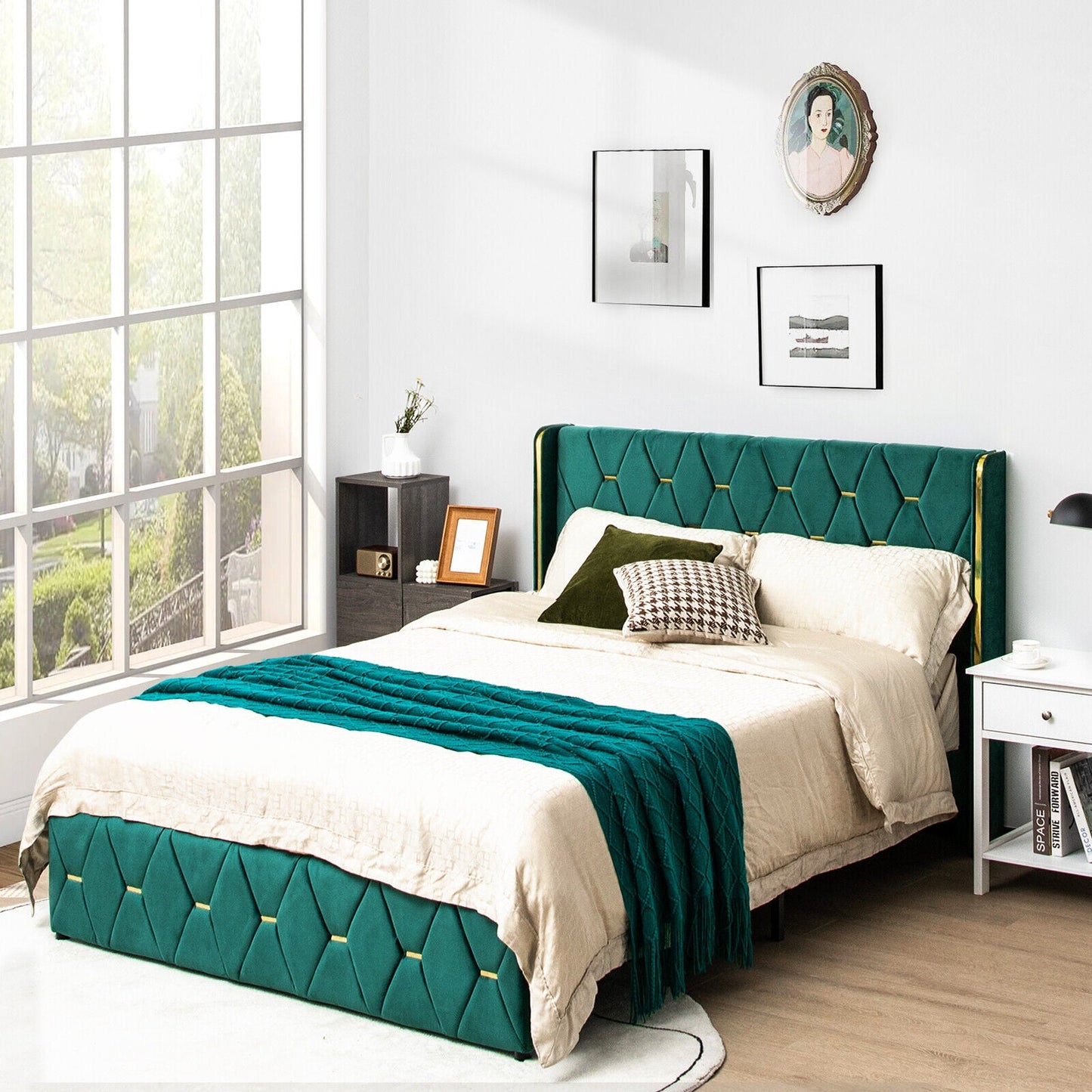 Base de cama de plataforma tapizada tamaño Queen/matrimonial con cabecera ajustable-Matrimonial