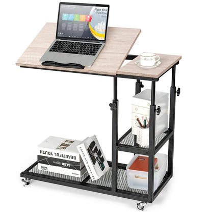 Mesa auxiliar en forma de C ajustable-Marrón rústico