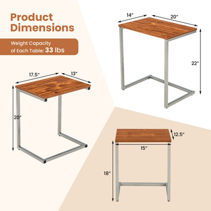 3 Pieces Multifunctional Coffee End Table Set-Oak
