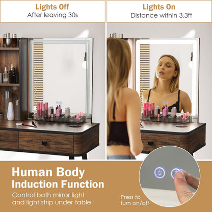Tocador de Maquillaje con Espejo Iluminado - Marrón