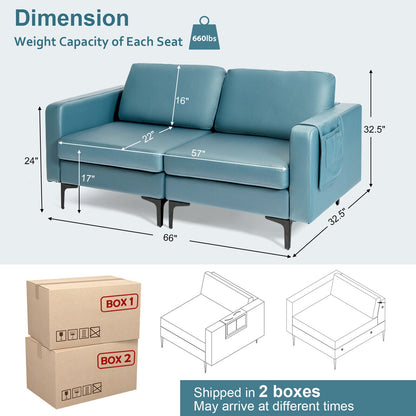 Sofá moderno de dos plazas con bolsillo lateral de almacenamiento y cojines de asiento acolchados de esponja - Naranja