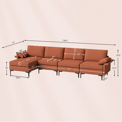 Extra Large L-shaped Sectional Sofa with Reversible Chaise and 2 USB Ports for 4-5 People
